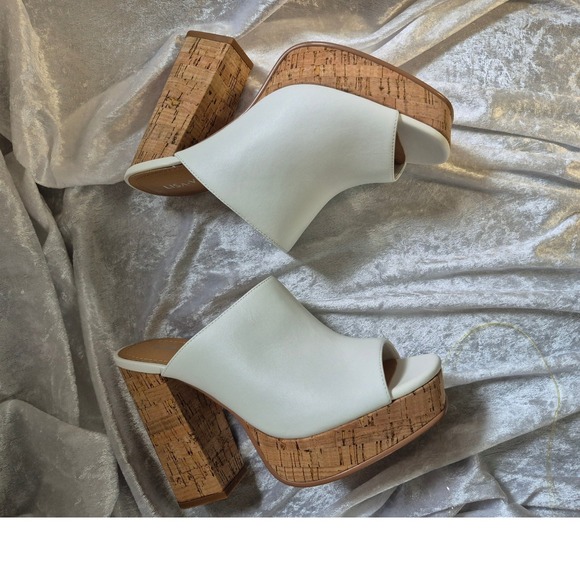 Lisa‎ & Vicky White Leather Platform Mules Cork Heel Size 6.5 Open Toe - Picture 5 of 7